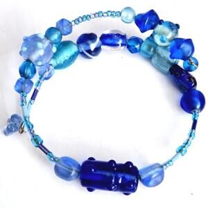 Aqua Blue Lampwork Glass Beaded Wire Bracelet
